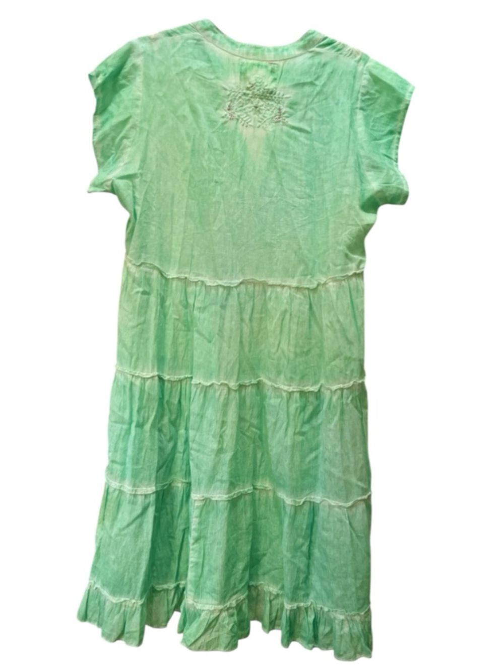 EUC Women's LULALIFE Green & White Embroidered Tiered Mini Dress M - Picture 6 of 8